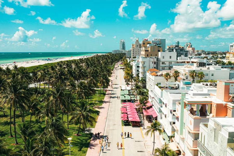 Aerial view of Miami Beach's Ocean Drive